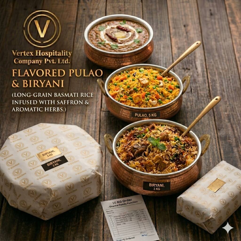 Long-grain basmati rice infused with saffron and aromatic herbs from V-Kitchen.